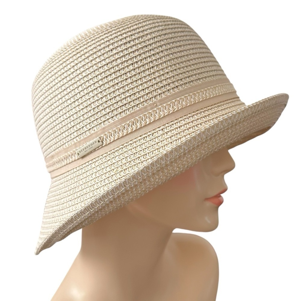 SEEBERGER Beige‎ Woven Paper Straw Cloche Hat Women’s Summer Sun Hat Size Large